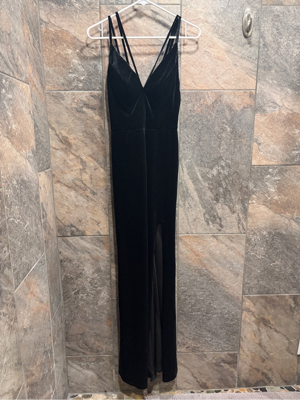 Jodi Kristopher Black Velvet Fitted Gown Maxi Dress